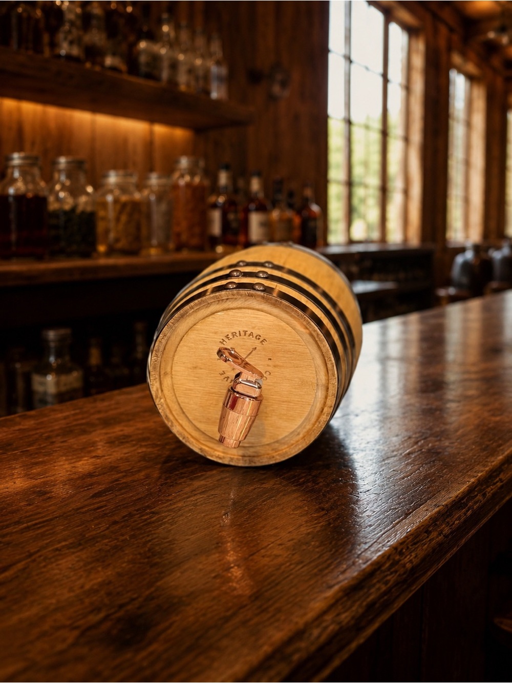 Sharper Image Heritage Collection Wooden Whiskey Barrel Liquor Dispenser